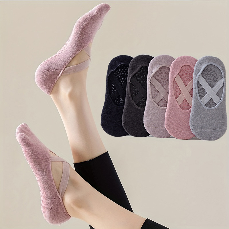 Pilates Ankle Strap - المرأة 5-زوج لون نقي اليوغا الجوارب