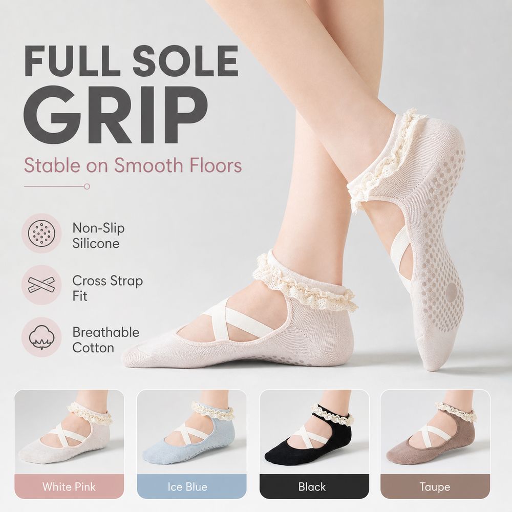 Pilates Ankle Strap - جوارب يوجا جديدة غير قابلة للانزلاق